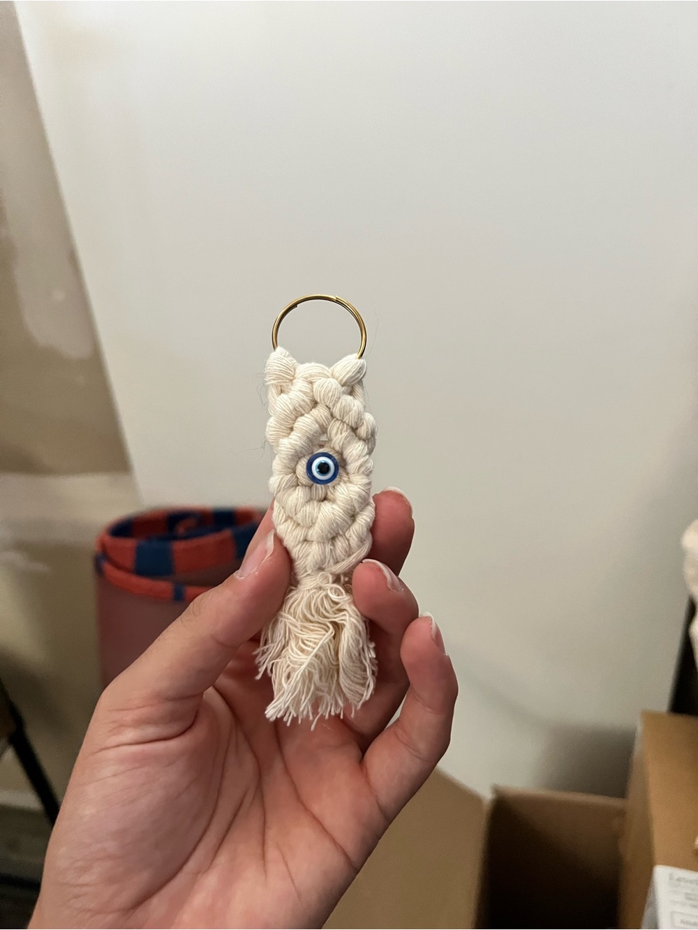 Handmade Cream Macrame Evil Eye Keychain for Kids Accessories